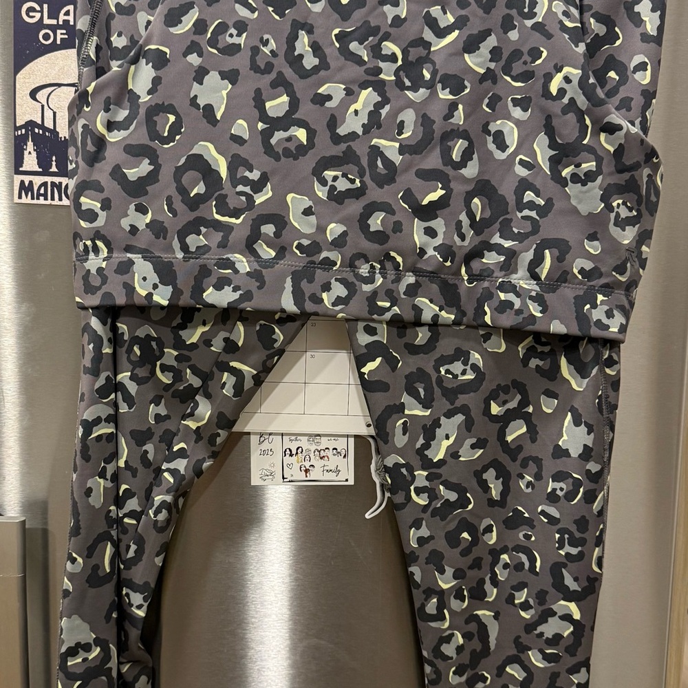 Stylish Gray Leopard Print Leggings and Sports Bra